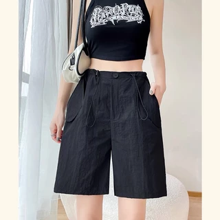 Hotgirl พร้อมส่งจากกทม กางเกงขาสั้น ผญ กางเกงขาสั้นเอวสูงสีดำสไตล์เกาหลีสำหรับผู้หญิง
