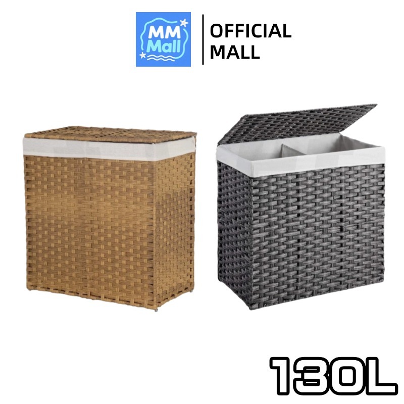 [🔥NEW]ตะกร้าหวาย 130L ความจุขนาดใหญ่ ตะกร้าผ้า พร้อมฝาปิด ถุงผ้าฟรี ตะกร้าพับได้ สไตล์ญี่ปุ่น ตะกร้าเก็บของอเนกประสงค์
