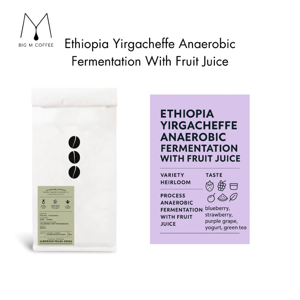 Big m เมล็ดกาแฟ Ethiopia Yirgacheffe Anaerobic Fermentation With Fruit Juice