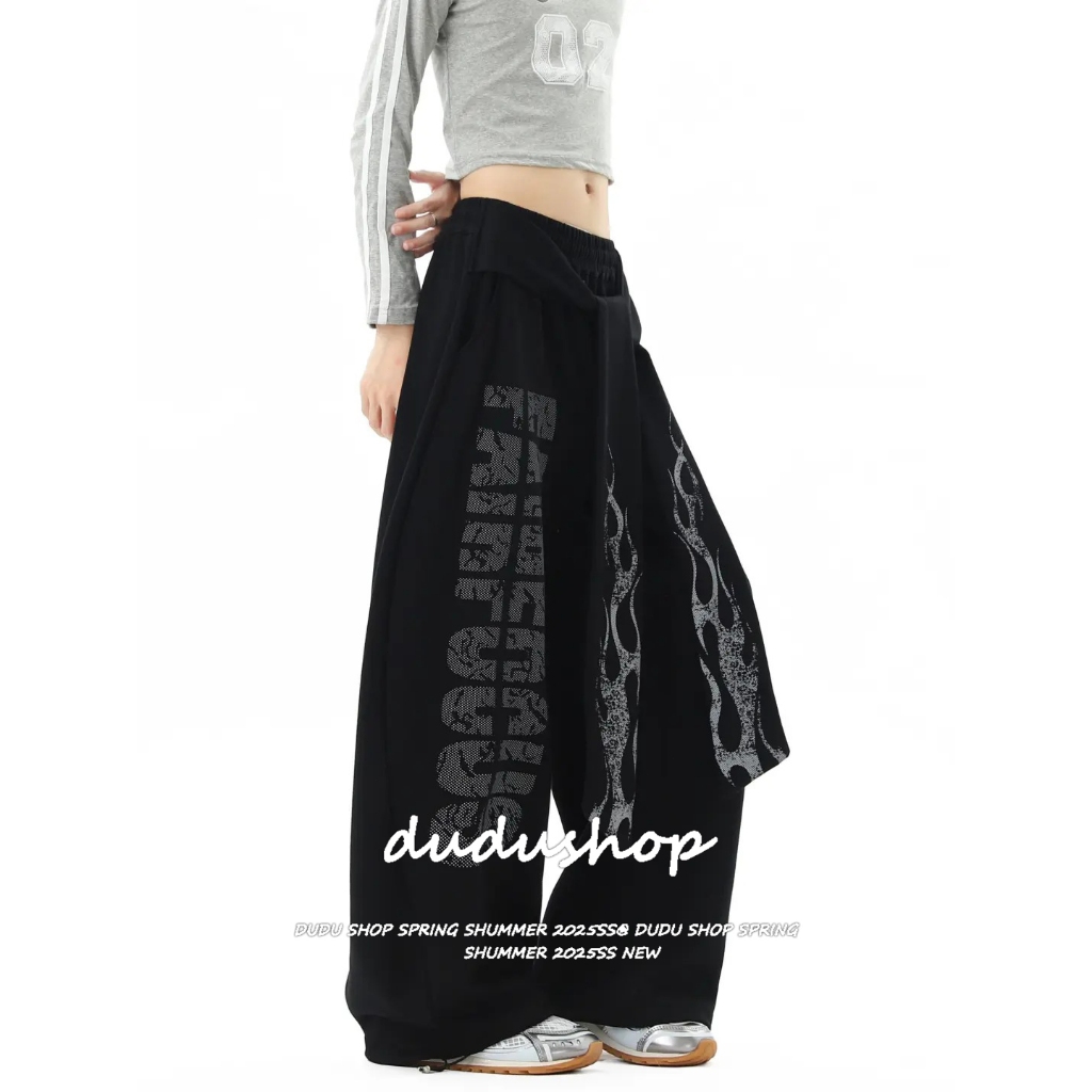 [Hip-hop letter print, sports dance wide-leg pants]กางเกงขากว้างพิมพ์ลายตัวอักษร กางเกงกีฬาเต้นรำลำลองสำหรับผู้หญิง
