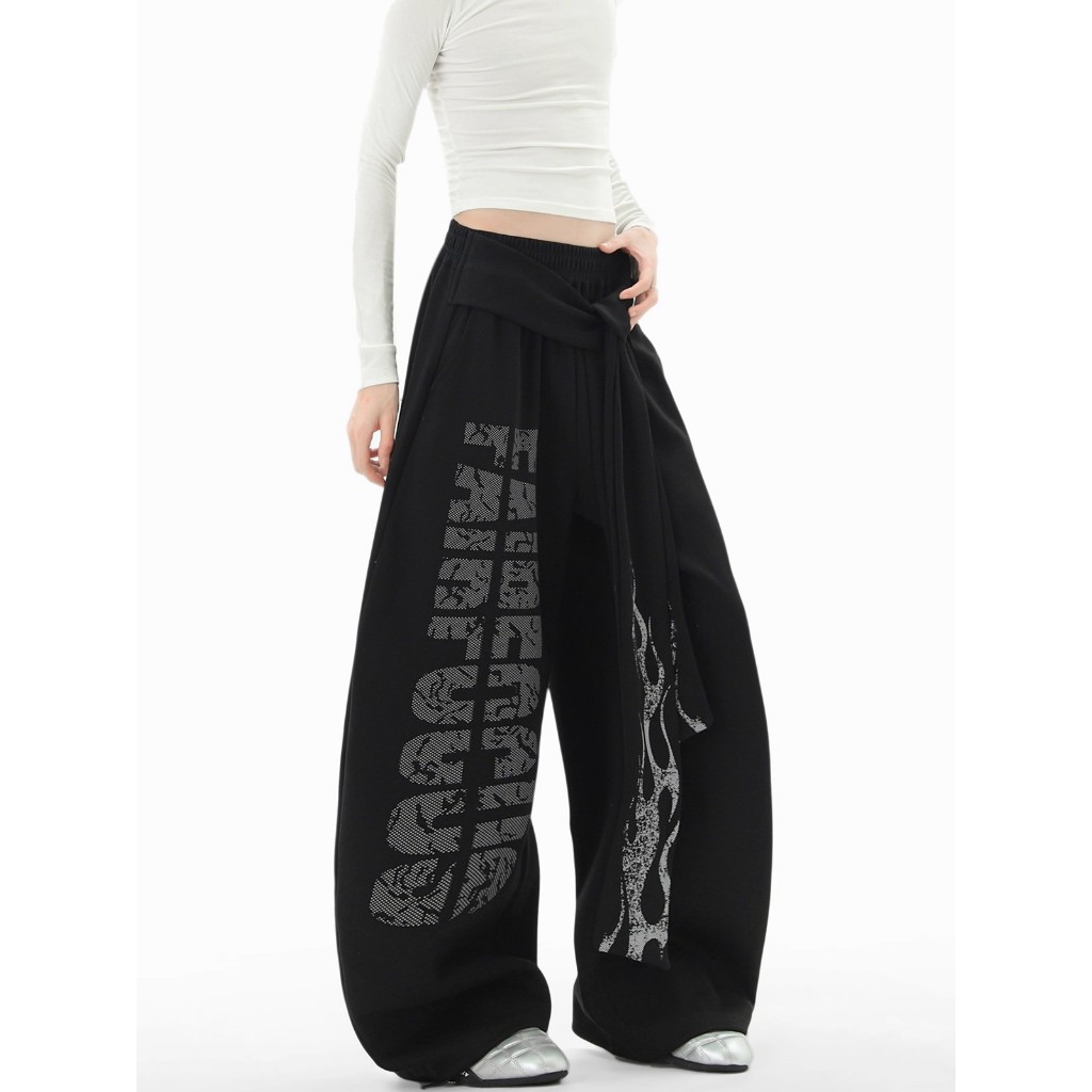 [Hip-hop letter print, sports dance wide-leg pants]กางเกงขากว้างพิมพ์ลายตัวอักษร กางเกงกีฬาเต้นรำลำลองสำหรับผู้หญิง ราคา ถูกที่สุด ดีลบีเคเค แกลเลอรีภาพที่ 8
