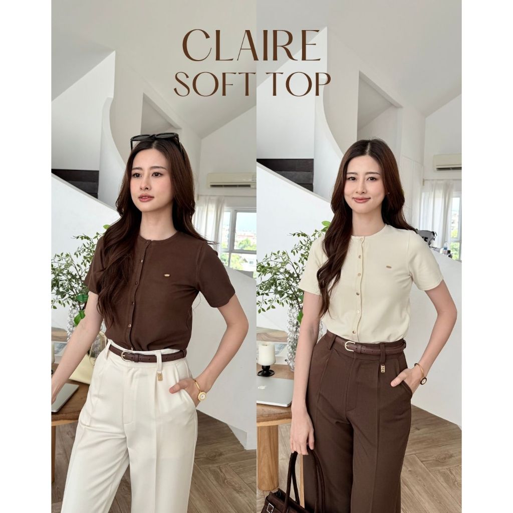 Claire Soft Top ✨ — ผ้าเรยอน เนื้อผ้านุ่มมาก 💫 ยับยาก ไม่บาง ✨ เสื้อมีแขน เสื้อใส่ทำงาน