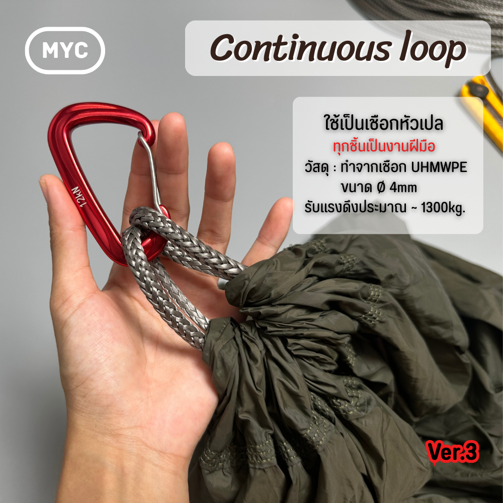 [MYC] เชือกหัวเปล Continuous Loop ทำจากเชือก UHMWPE 4mm สีฟ้า ใช้ทำเชือกหัวเปล [สีลอกไม่มีผลต่อการใช้งาน]