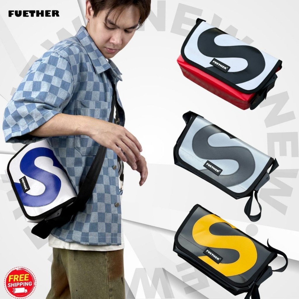 กระเป๋าสะพายข้างผ้าใบ FUETHER ขนาด12นิ้ว สายเบลท์พร้อมดันทรงรองพื้น