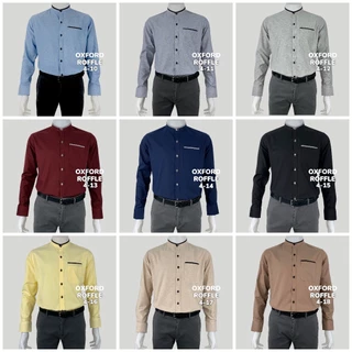 🔥พร้อมส่ง🔥(4)เสื้อคอจีน กุ๊นคอ ผ้าอ๊อกฟอร์ด เข้ารูป แขนยาว