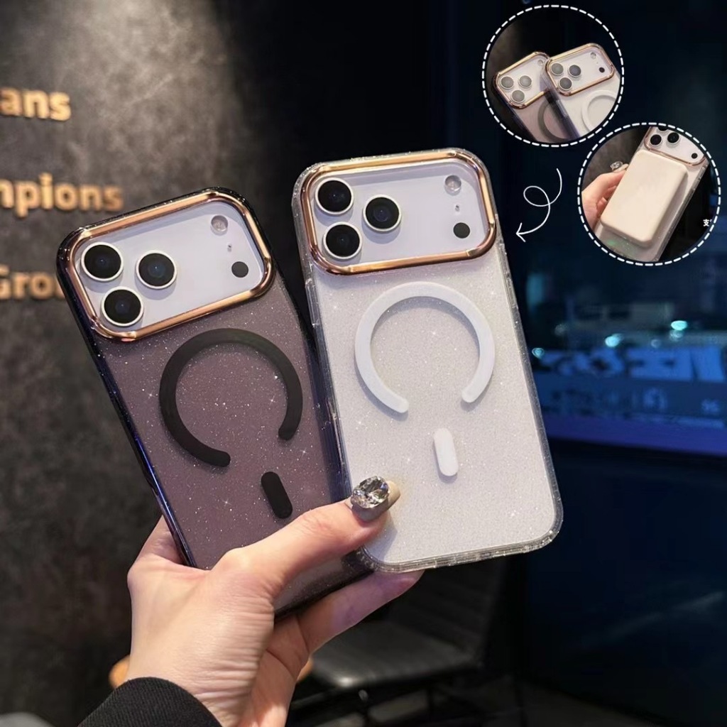เคสกันกระแทก เคสไอโฟน แต่งกลิตเตอร์ พร้อมที่ชาร์จแม่เหล็ก สําหรับ iPhone 18 pro/18 pro max/ 17/17 Air/17 pro/17 pro max