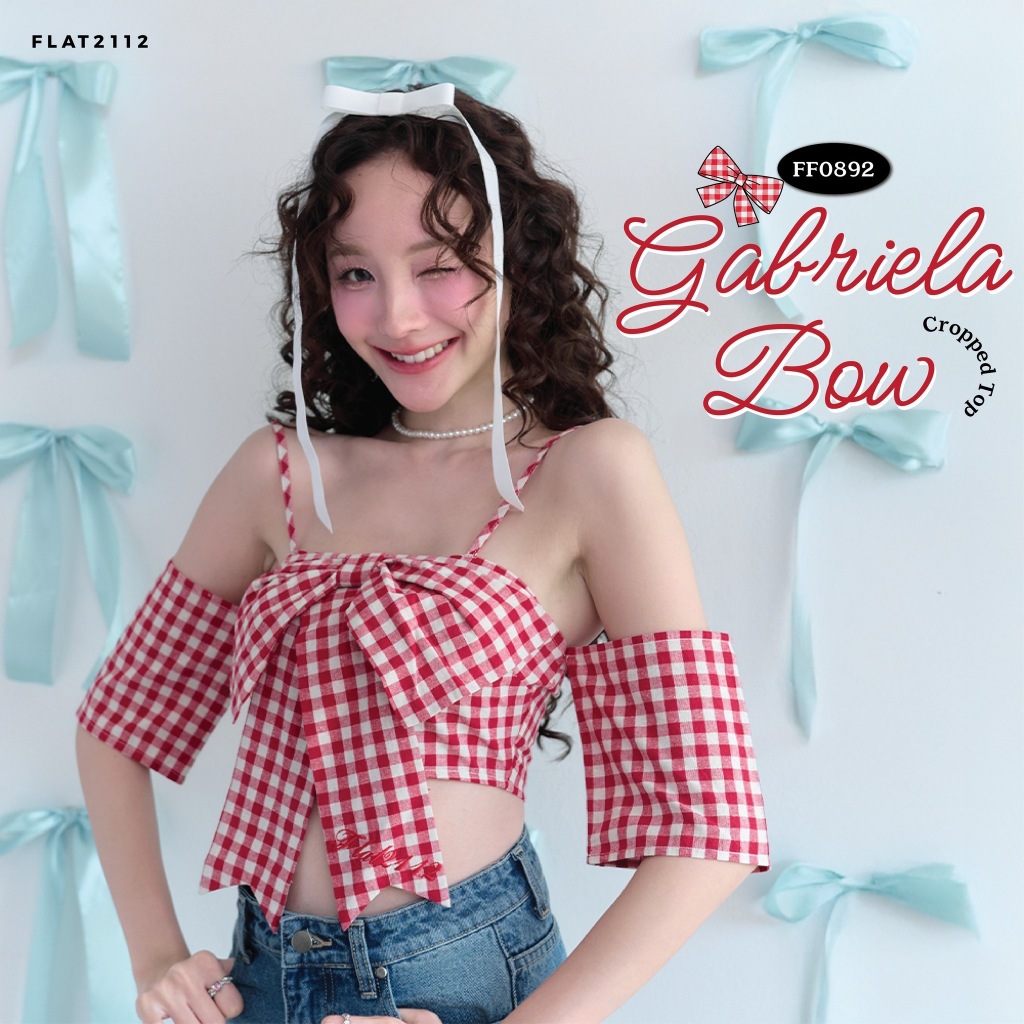 FLAT2112 : GABRIELA BOW CROPPED TOP เสื้อสายเดี่ยวสุดปัง เสื้อสายเดี่ยวสดใส เเมตซ์ลุคง่าย  (FF0892)