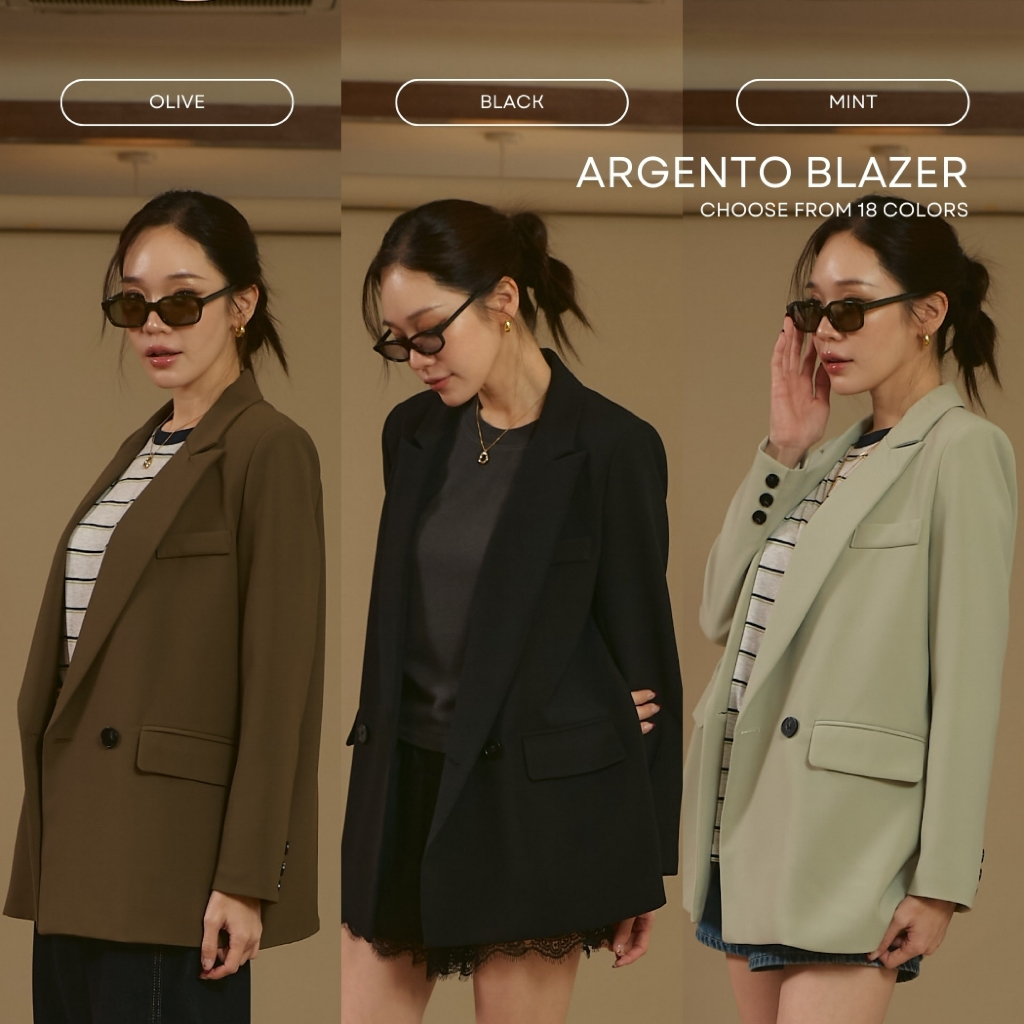 [ Argento blazer 18 สี ] ทรงโอเวอร์ไซส์ที่ใส่ได้จริง ใส่ทำงานดูดี ใส่เที่ยวก็ดูเก๋ ผ้าสวยสำหรับงานสูทเลยค่ะ รุ่นขายดี