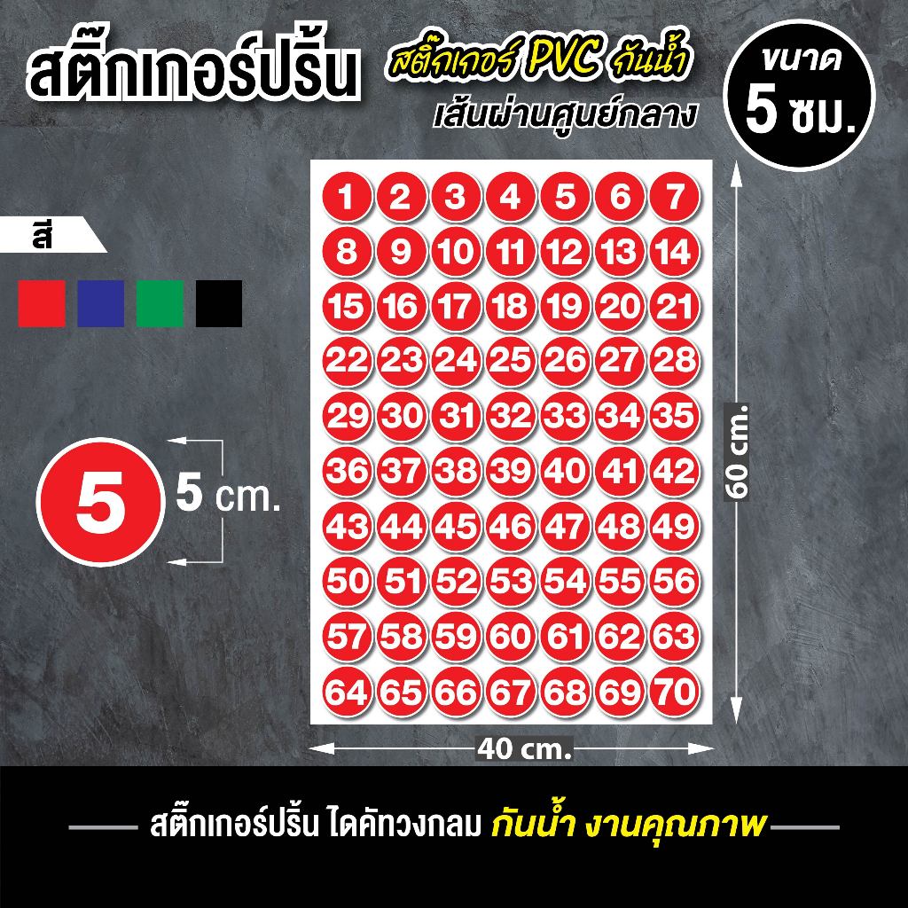 สติ๊กเกอร์ปริ้นตัวเลข ขนาด 5 cm. ไดคัทวงกลม สติ๊กเกอร์ PVC กันน้ำ 100%