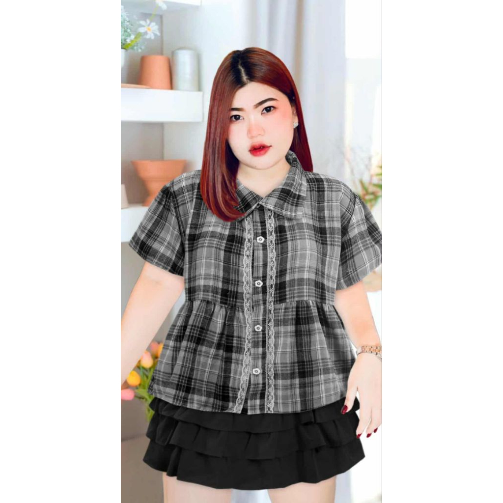 RJ เสื้อผ้าลายสก็อต รุ่นคอปกเชิ๊ต แต่งแทบลูกไม้ - รูปที่ 7