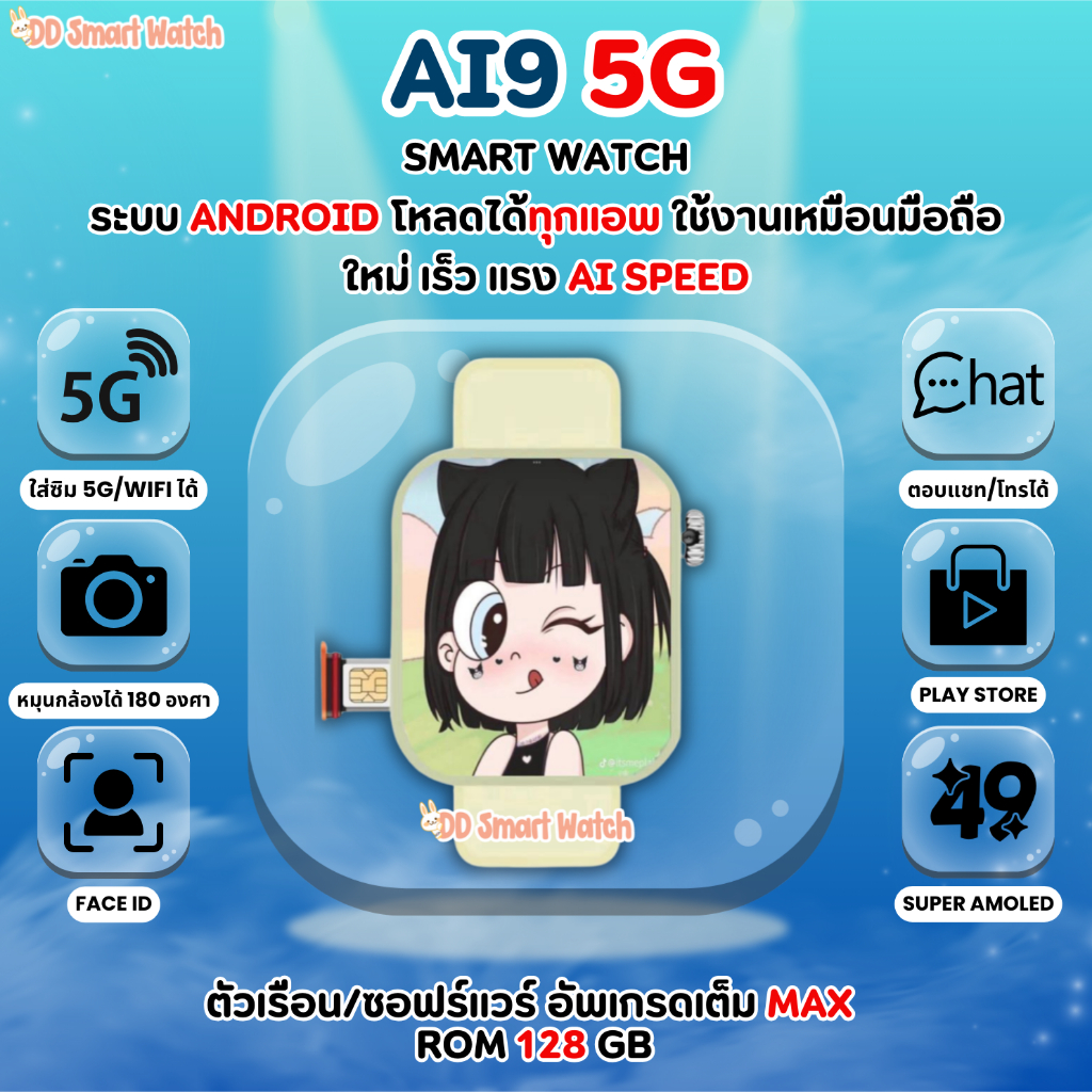 AI9 5G Ram8+128gb อัพเกรดเต็ม MAX Ai Speed เล่นได้ทุกแอพ กล้องหมุนได้ มีไวไฟ เล่นเกม โหลดแอพได้
