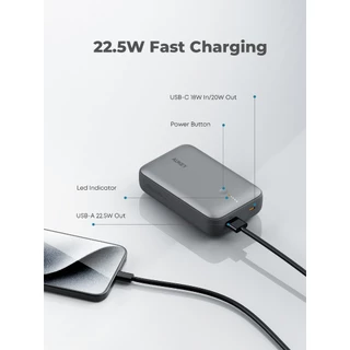 [Grey] AUKEY Spark Mini พาวเวอร์แบงค์ชาร์จเร็ว 10000 / 20000mAh PD 20W & SCP 22.5W PB-Y55/PB-Y57