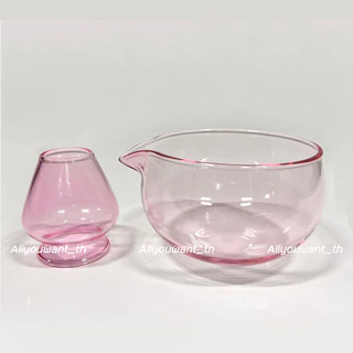 พร้อมส่งจากไทย🌸 เซ็ทชงมัทฉะ 2ชิ้น สีชมพู Chawan 500ml ถ้วยชงมัทฉะ Pink Glass Matcha Bowl (แถมที่วางช้อนตักมัทฉะ คละลาย🌸)