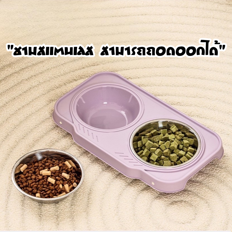 HM-ชามสัตว์เลี้ยงน่ารัก การออกแบบชามคู่พับได้ ใช่ได้ตั้งกินและดื่ม การออกแบบร่องป้องกันมด สีสดใสน่ารัก - รูปที่ 4