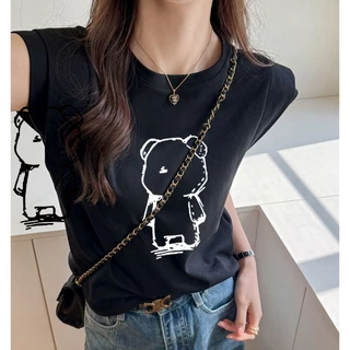 เสื้อแขนกุดผู้หญิงทำงาน กําลังฮิตใหม่ล่าสุด oversize เสื้อผ้าสาวอวบน่ารัก เสื้อยืดแขนสองชั้นแฟชั่นมาใหม่สวยๆ สตรีทวินเทจ