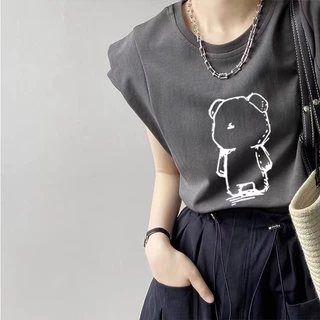 เสื้อแขนกุดผู้หญิงทำงาน กําลังฮิตใหม่ล่าสุด oversize เสื้อผ้าสาวอวบน่ารัก เสื้อยืดแขนสองชั้นแฟชั่นมาใหม่สวยๆ สตรีทวินเทจ