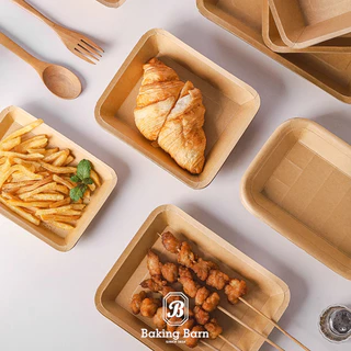Baking barn (50 ชุด) ถาดกระดาษคราฟท์ทรงเหลี่ยม Paper Tray