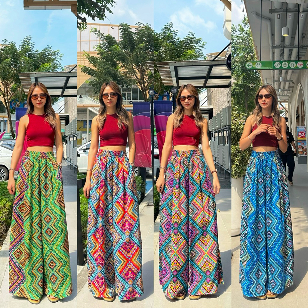 กางเกงกระโปรงลายไทยผ้าไหมญี่ปุ่นพิมพ์ลายใส่สบายไม่โปร่งแสงกางเกงกระโปรงลายไทย เอว 24-38 ผ้าไหมญี่ปุ่นพิมพ์ลาย ใส่สบาย