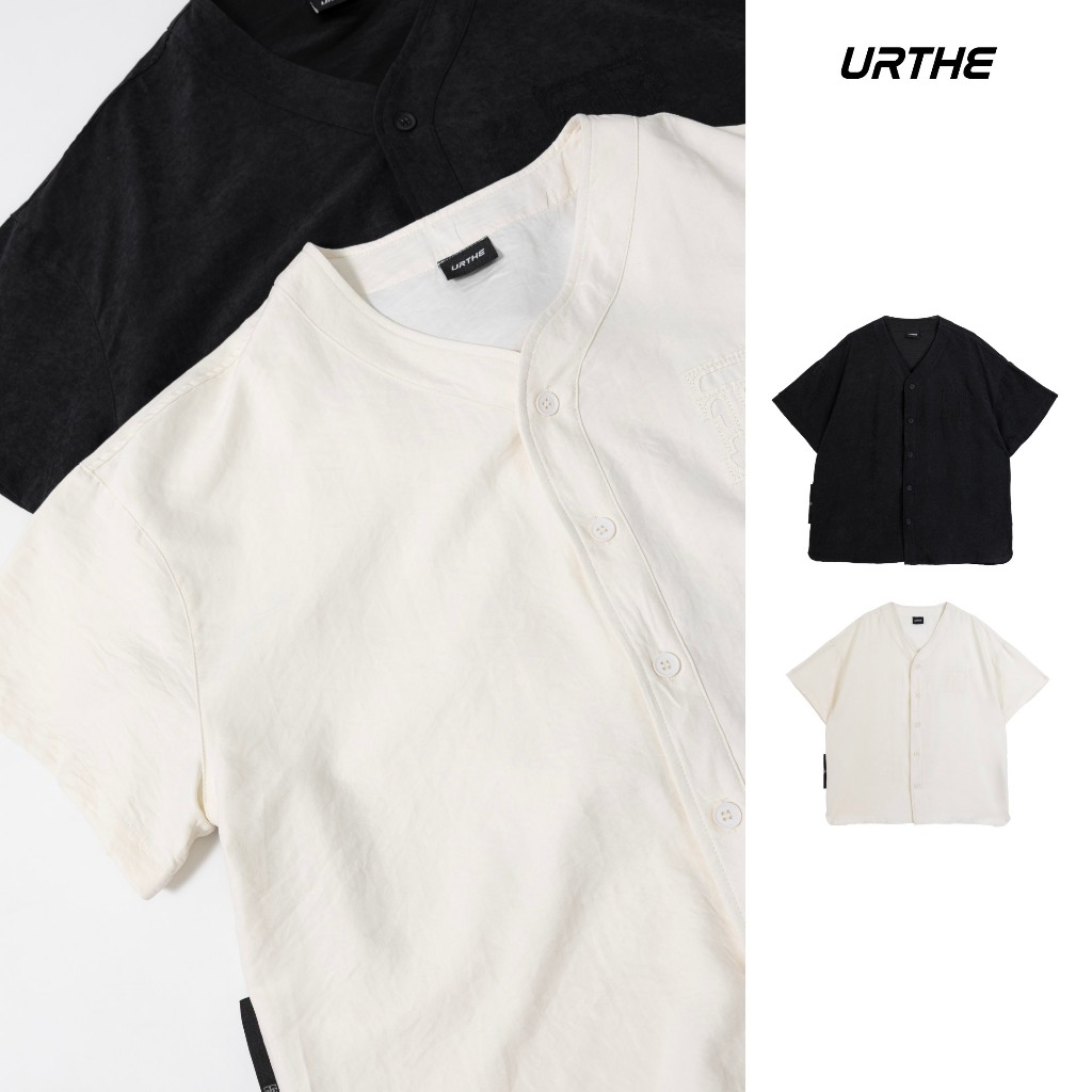 URTHE - เสื้อเชิ้ต คอวี สไตล์เบสบอล รุ่น INDULGENCE BASEBALL SHIRT