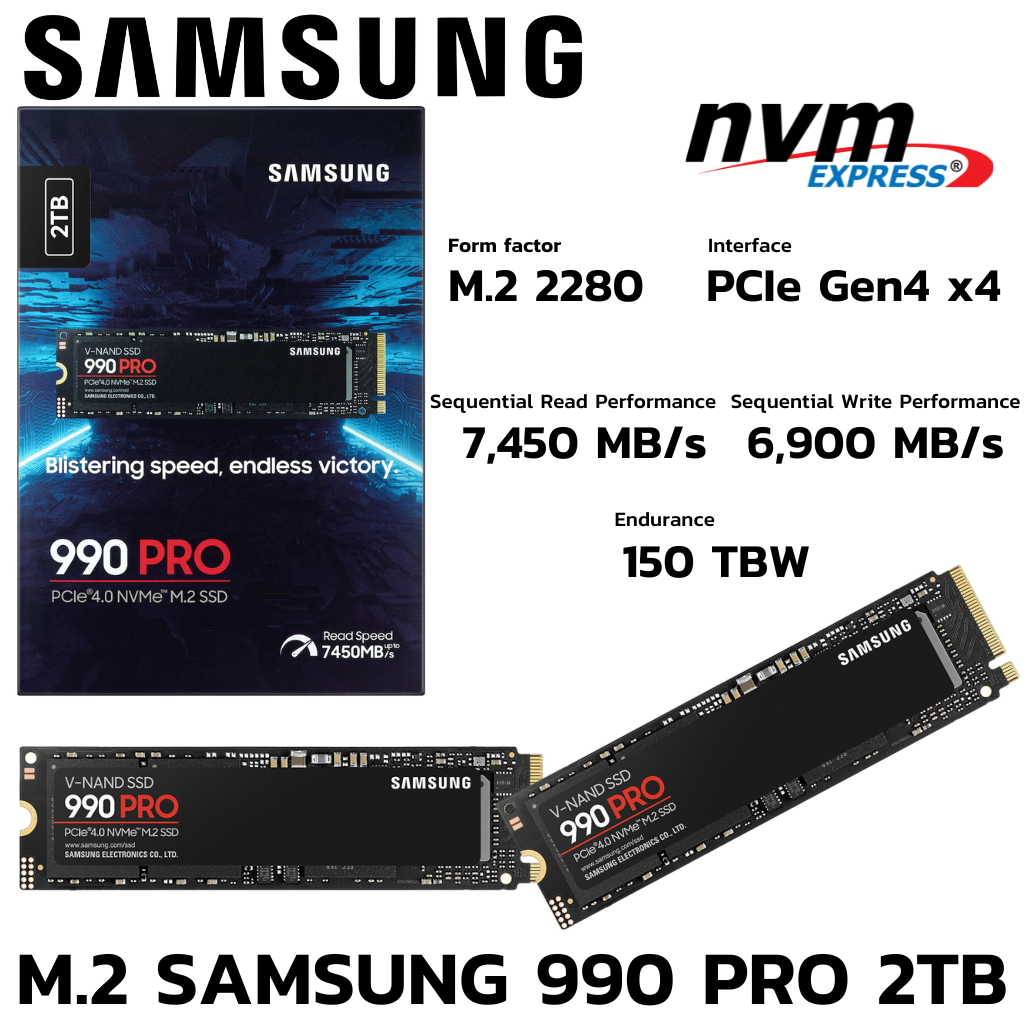 2 TB SSD (เอสเอสดี) SAMSUNG 990 PRO - PCIe 4x4/NVMe M.2 2280 (MZ-V9P2T0BW)