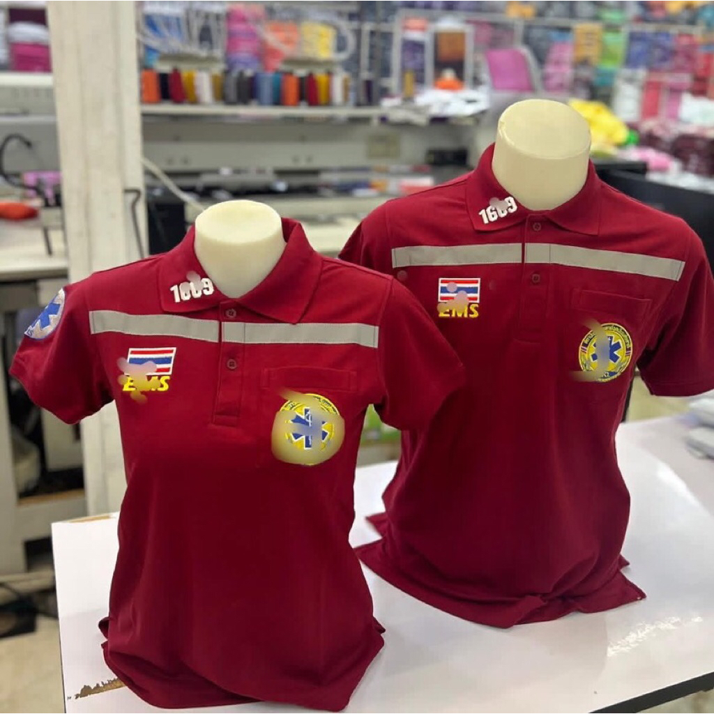 เสื้อโปโลEMS สีแดงเลือดหมู รุ่นใหม่