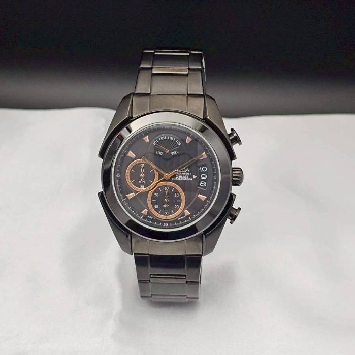 นาฬิกาผู้ชาย ALBA Quartz รุ่น AS6041X1 ระบบควอตซ์ เครื่องจับเวลา  สแตนเลสรมดำ
