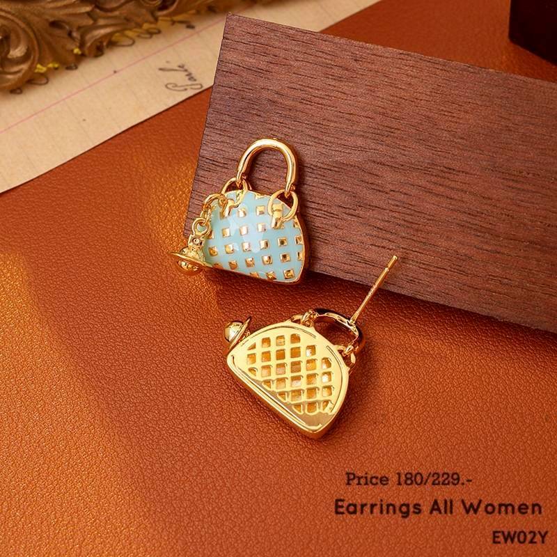 EW02Y ต่างหูกระเป๋า สีฟ้า สีชมพู