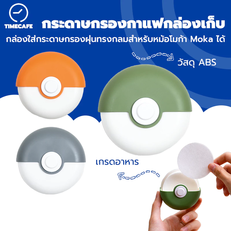 TIMECAFE กระดาษกรองกาแฟกล่องเก็บ กล่องใส่กระดาษกรองฝุ่นทรงกลมสำหรับหม้อโมก้า Moka ได้ ส่งสติ๊กเกอร์ Wall Mounted ONKN