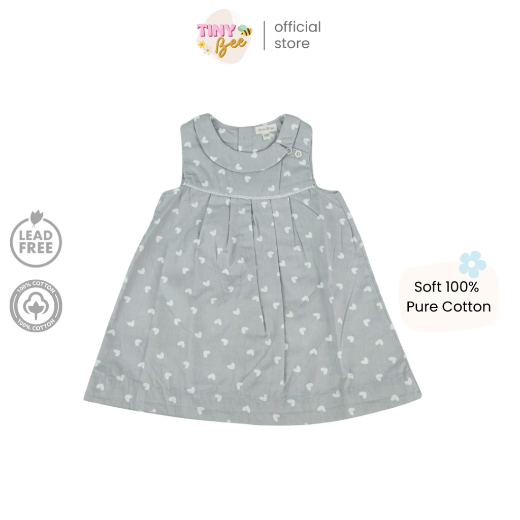 TinyBee ชุดกระโปรง ชุดเด็กผู้หญิง Cotton 100% Baby Girl Dress ชุดเดรสเด็ก สีเทา อายุ 12-24 เดือน