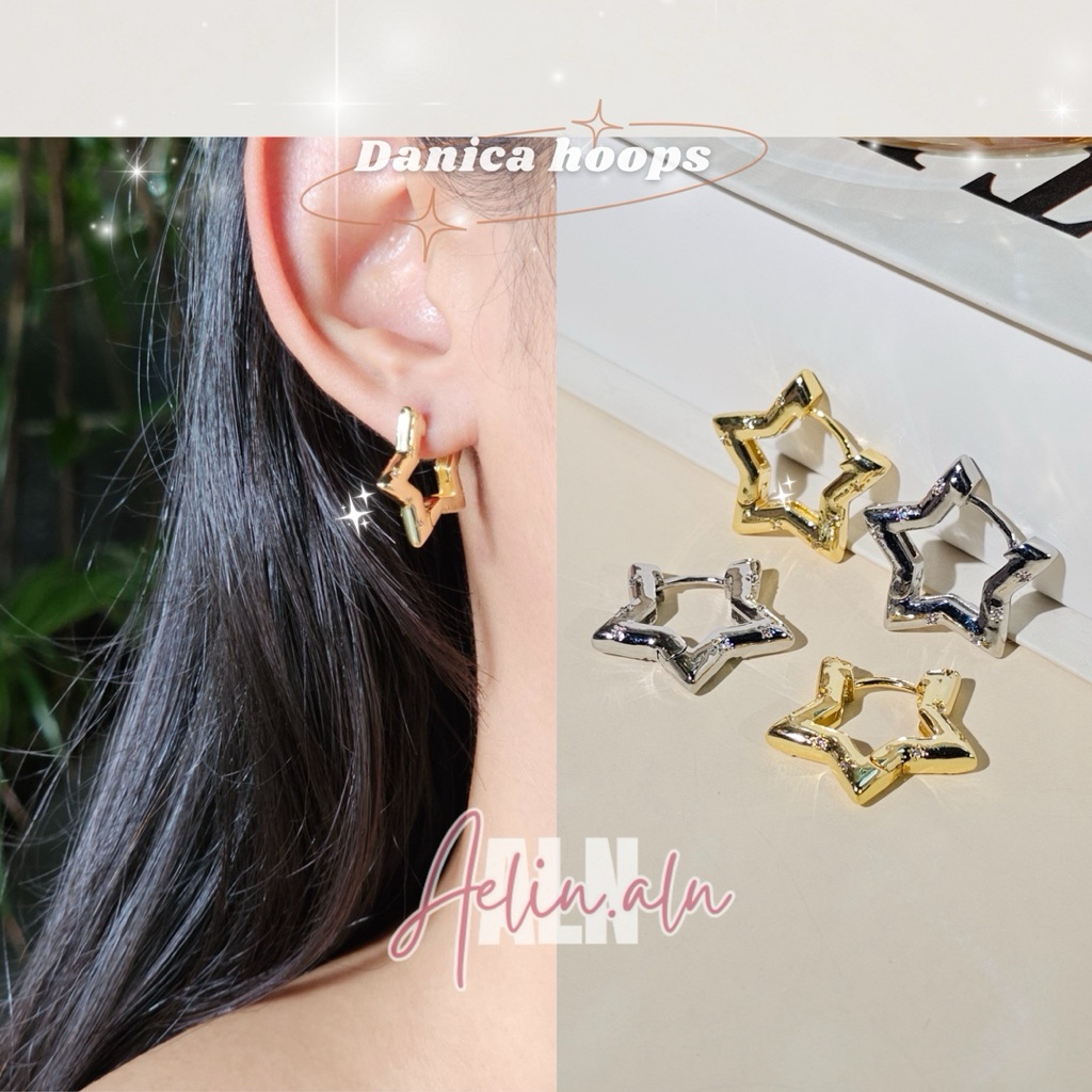 Danica hoops earrings - Aelin.ALN  (ต่างหูห่วงดาวดานิกา) มี 2 สี #H6-8