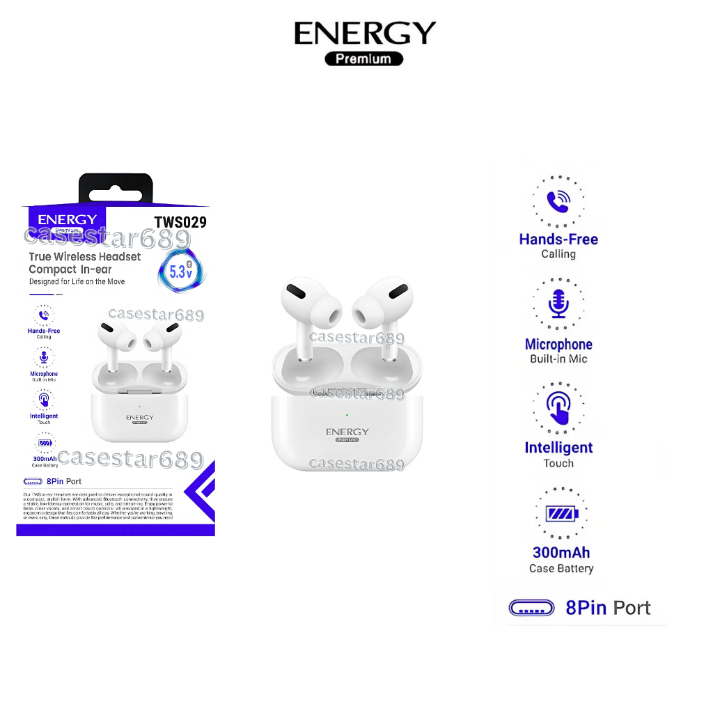 Energy  หูฟังบลูทูธ  หูฟังไร้สาย  (In-ear) Ver5.3 หูฟัง bluetooth ไมค์ชัด เสียงดี  ยี่ห้อ Energy pre