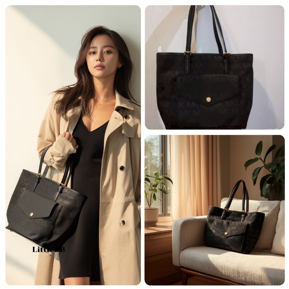 *ส่งด่วน* MICHAEL KORS Montauk Medium Signature Black/Brige Canvas Fabric Tote #กระเป่าทรงtote #tote