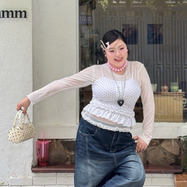 Chubby Supi -🧄Polkadot Top🧄 เสื้อซีทรูแขนยาว แต่งสายเดี่ยวลายจุด (wa)