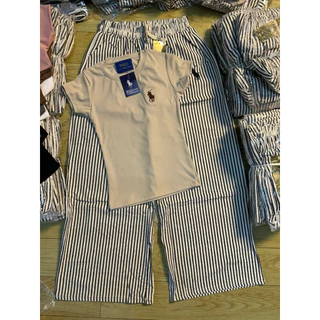 YY[พร้อมส่ง] เซ็ต2ชิ้น เสื้อปักม้า + กางเกงขายาวลายริ้ว ใส่ได้ทั้งชุด งานจริง