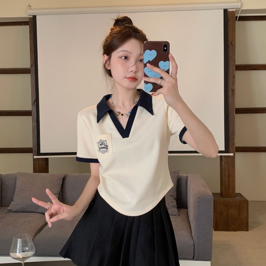 เสื้อยืดคอโปโลแขนสั้นผู้หญิง ทรงหลวม ลำลอง หลากสี ผ้าใส่สบาย - รูปที่ 5