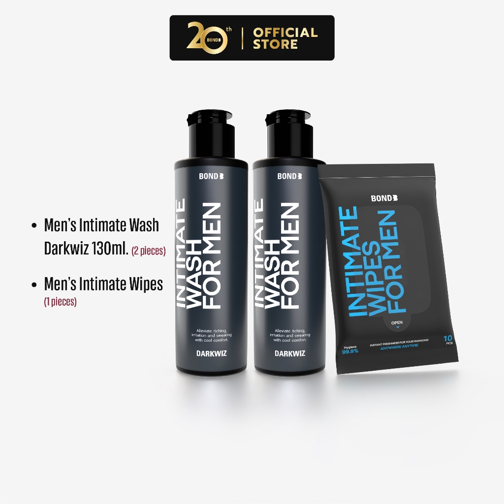 Bond Men's Intimate Wash Dark Wiz 130 ml. (สูตรเย็น) 2 ขวด + Bond Men's Wipes 1 ห่อ