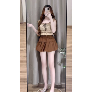 @PREM🌸ชุดเซท 2 ชิ้น 2แบบกระโปรงสั้นมีซับใน✅ผ้าพิมพ์ลายโบว์🎀เสื้อแขนตุ๊กตาน่ารัก❤️