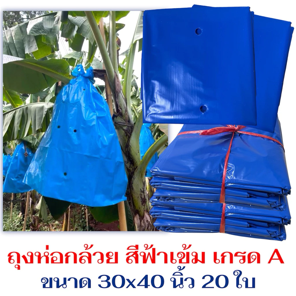ถุงห่อกล้วยสีฟ้าเข้ม 20 ใบ ขนาด 30x40 นิ้ว เกรด A หนา เจาะรูระบายอากาศ
