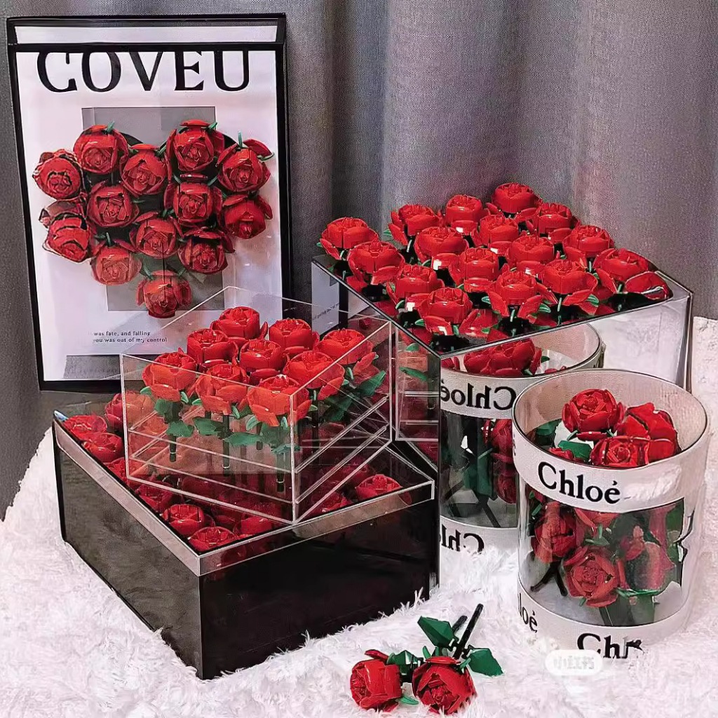ดอกกุหลาบ DIY 💐 บล็อกตัวต่อเลโก้ รูปช่อดอกกุหลาบ บล็อกตัวต่อพลาสติก ของขวัญวันวาเลนไทน์