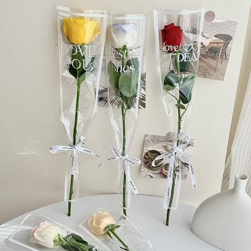 พร้อมส่ง แพ็ค20ใบ ขนาด14x45x4.5cm. ขอบขาว พร้อมข้อความ ซองกรวยใส่ดอกไม้ ถุงใส่ดอกไม้ ดอกกุหลาบ วาเลนไทน์