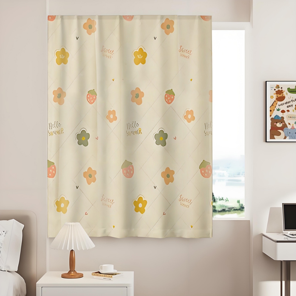 ผ้าม่าน 1 ชั้น ม่าน ผ้าม่านตีนตุ๊กแก ผ้ากั้นห้อง ลายการ์ตูน สไตล์มินิมอล ไม่ต้องเจาะผนัง - 4