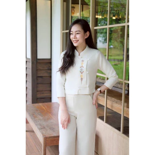 [พร้อมส่ง] เสือผ้าฝ้ายอัดกาว**ปักลายสิริราชพัสตราภรณ์** แขนสาวส่วนใส่สบาย อก34-44“ women อัดกาว clothing ฝ้าย
