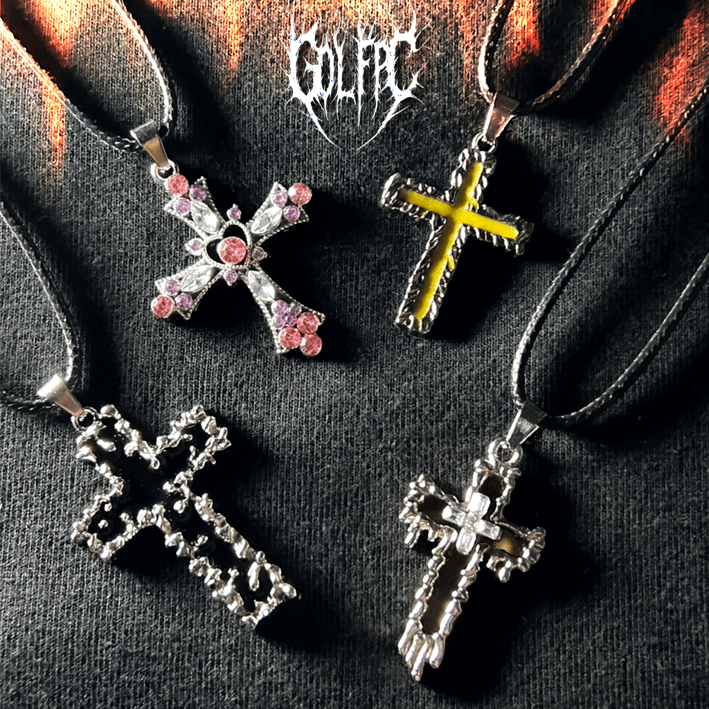 GOLFPC สร้อยคอผู้ชาย เชือกสีดำโคตรเท่ พร้อมจี้ไม้กางเขนสแตนเลส | Fever God Series