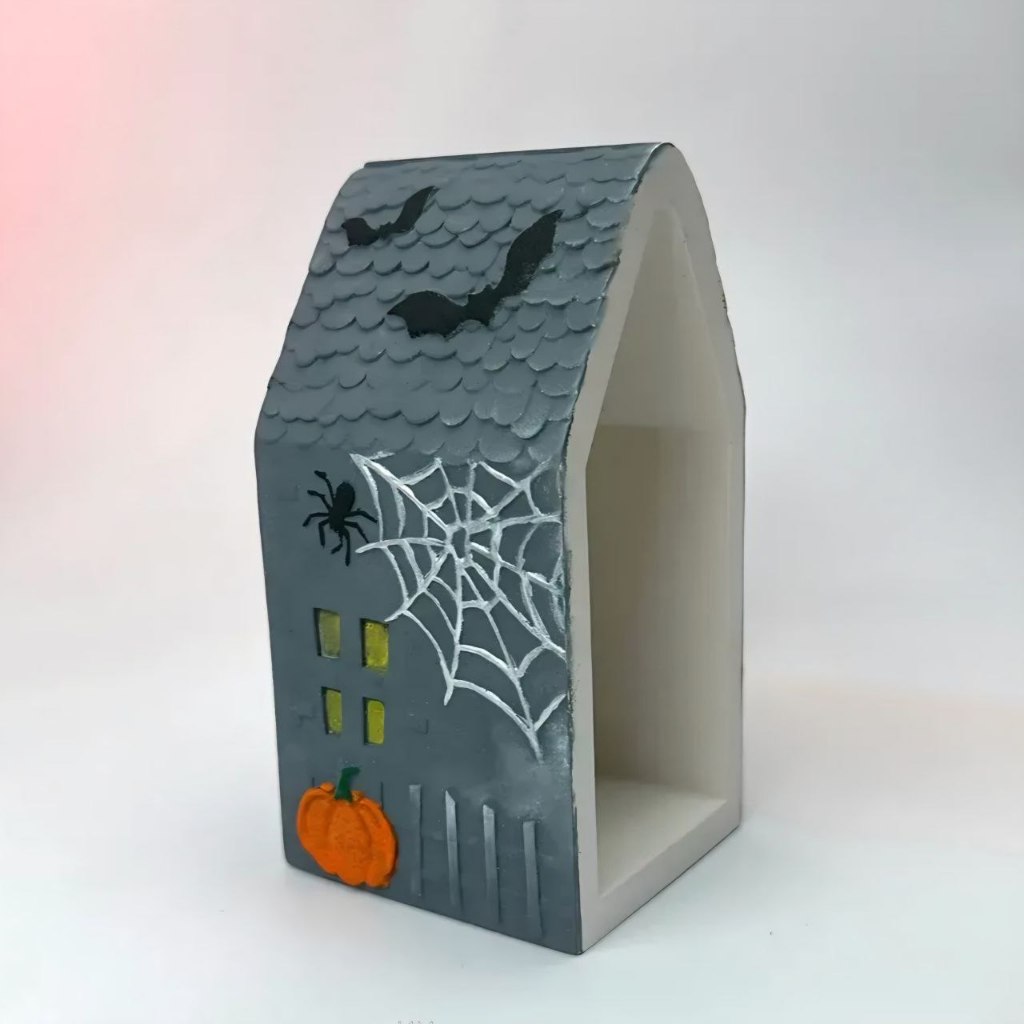 "เชิงเทียนบ้านฮาโลวีน"เชิงเทียนหินบ้านวันฮาโลวีนสำตกแต่งบ้านและห้อง Halloween House Stone Candle Holder