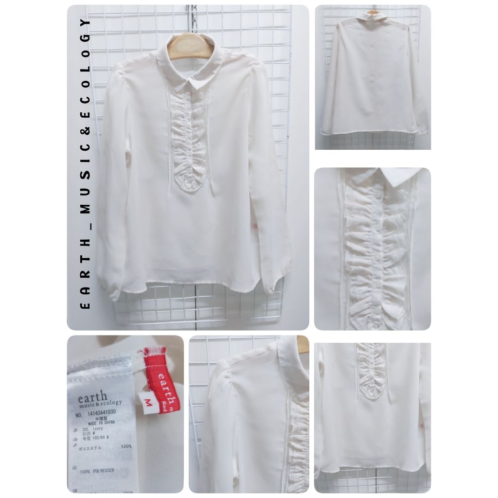 4401. E A R T H _ M U S I C & E C 0 L 0 G Y เสื้อคอปกผ้าชีฟองญี่ปุ่นมือสอง