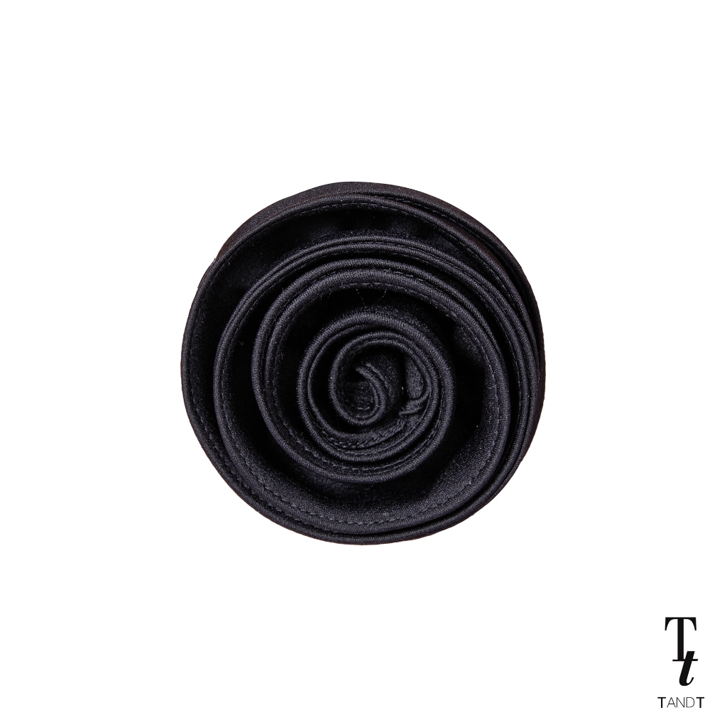 TandT - BLACK - ROSE HAND-CRAFTED PIN เข็มกลัดดอกกุหลาบ สำหรับตกแต่ง ติด บนเสื้อผ้า
