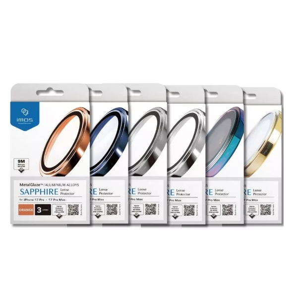iMos ฟิล์มกระจกเลนส์กล้อง Sapphire PVDSS Stainless กันรอย สำหรับ iPhone 17 / Air / Pro / Pro Max