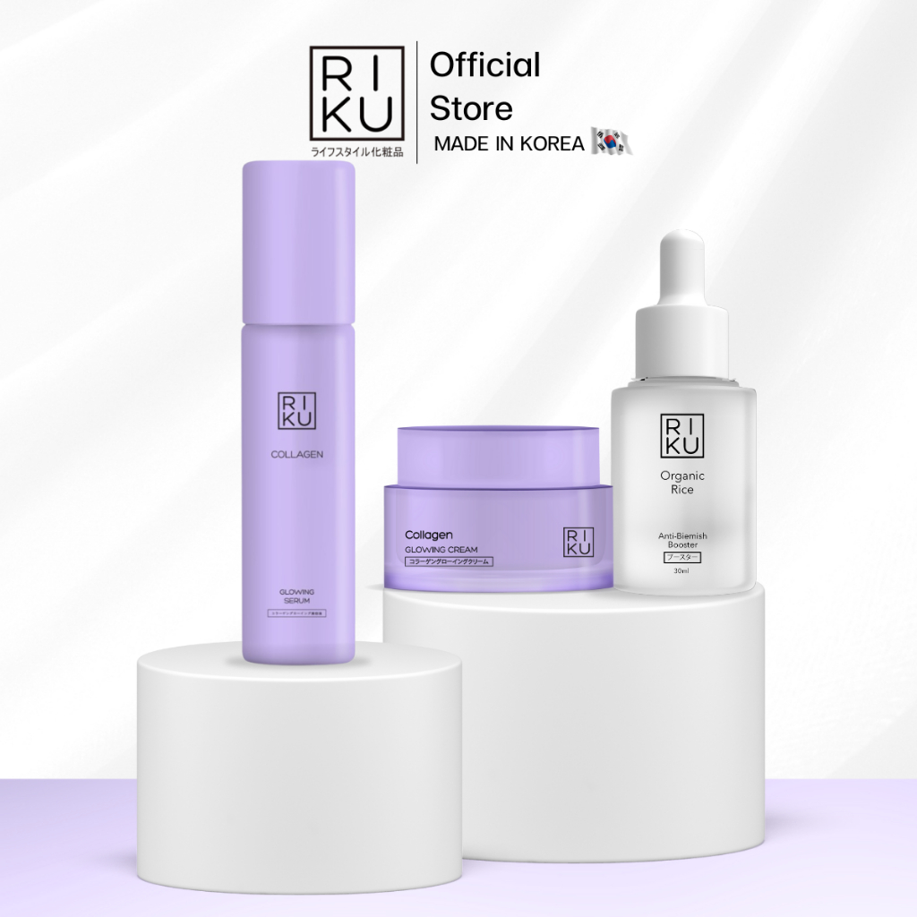 RIKU เซรั่มคอลลาเจน + บูสเตอร์ + คอลลาเจนครีม ลดสิว ผิวฟู ผิวเนียน ชุ่มชื้น สีผิวสม่ำเสมอ