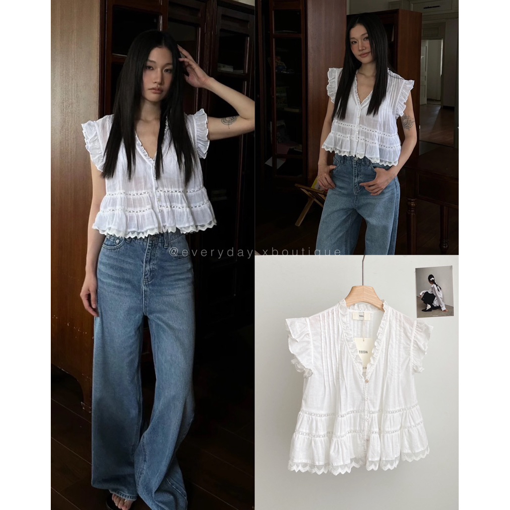 พร้อมส่ง🚩lace dolly top🤍(490฿) TEEDA ลุคสบายๆแต่ดูมีสไตล์ เสื้อผ้าผ้าบางเบาใส่สบาย แมทช์กับยีนส์คือใช่เลยเรียบง่ายแต่เก๋