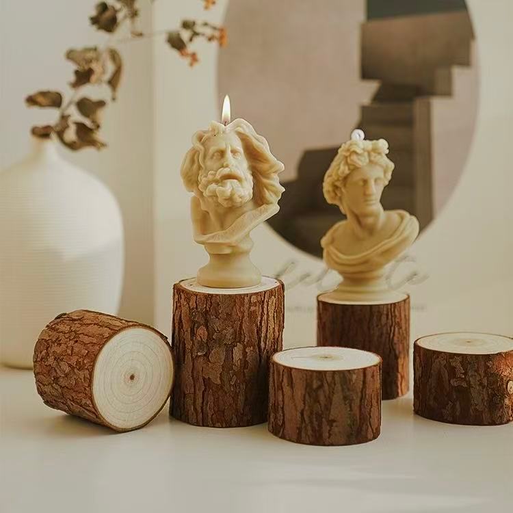 OurHome [พร้อมส่ง] เทียนหอมฐานไม้ Scented candle wooden base เชิงเทียนอาหารค่ำใต้แสงเทียน การถ่ายภาพ อุปกรณ์ประกอบฉาก